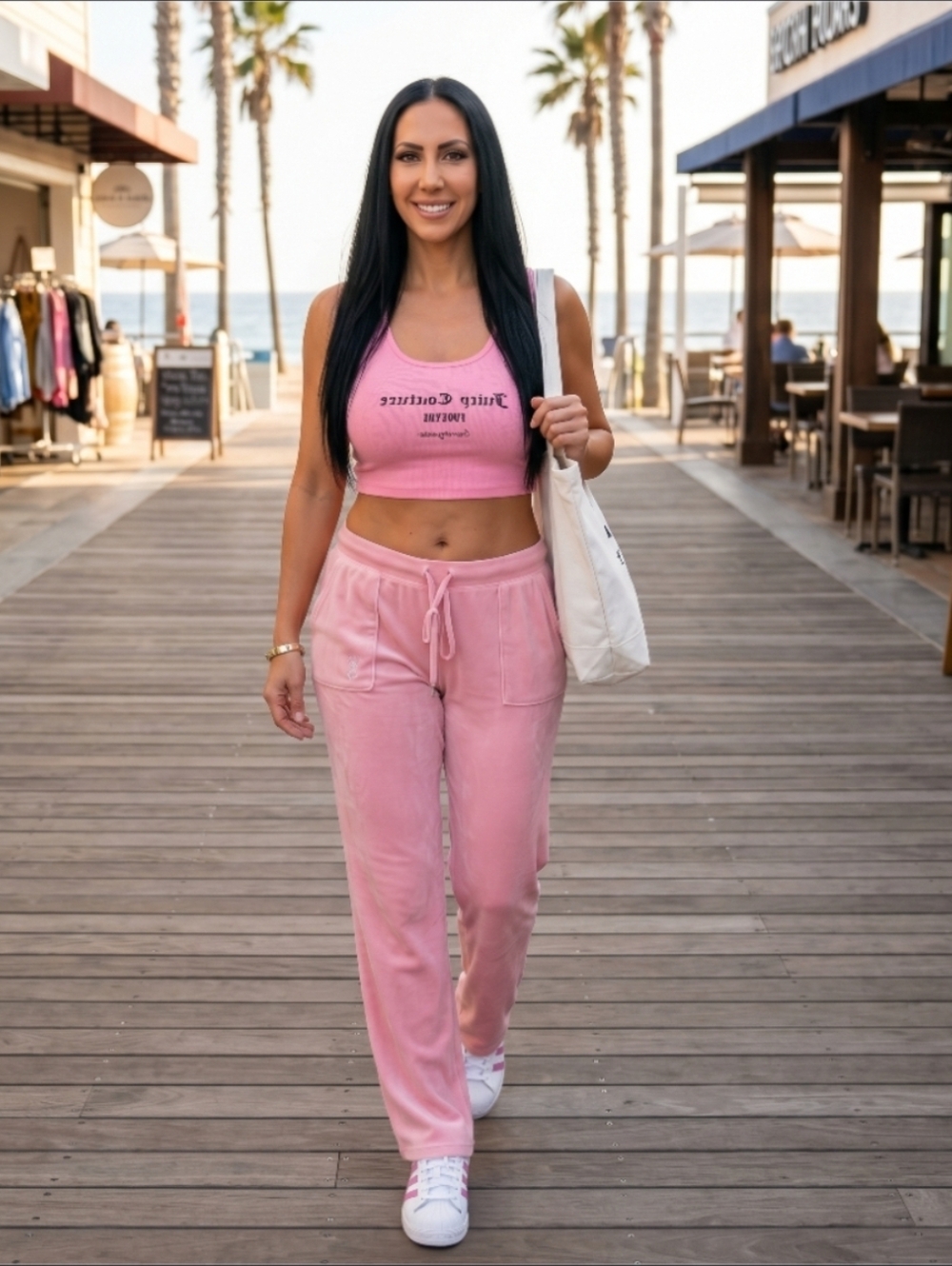 Juicy Couture Pink Velour Pants & Crop Tank Set